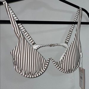 NWT Avec Les Filles Tan & White Wired Bikini Top